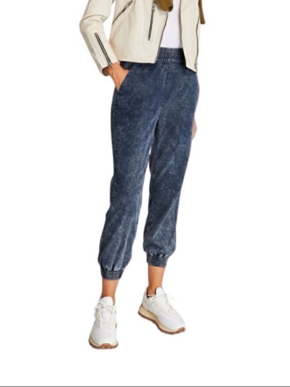 NWT Size 12 All Saints Yara Denim Jogger Snow Indigo Pull On Pants (ABBA)